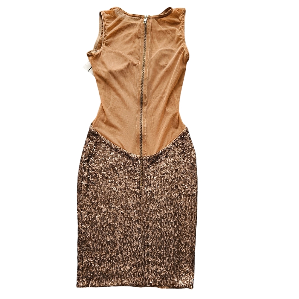 NWT Dress the Population Champagne Gold Glam Sequin Sexy Cut Out Mesh Bodycon XS - Picture 4 of 6